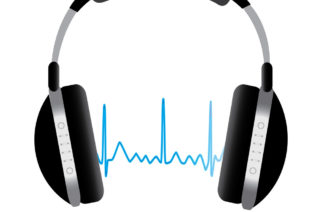 Image of headphones and soundwave isolated on a white background.