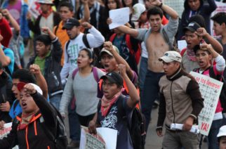 Demonstrators march in protest for the disappearance of 43 students in the state of Guerrero, in Mexico City, Wednesday, Nov. 5, 2014.